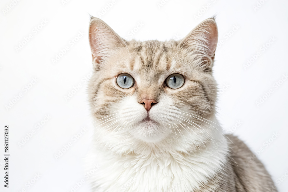 Close-up portrait of a white and brown tabby cat with blue eyes Close-up portrait of a white and brown tabby cat with blue eyes