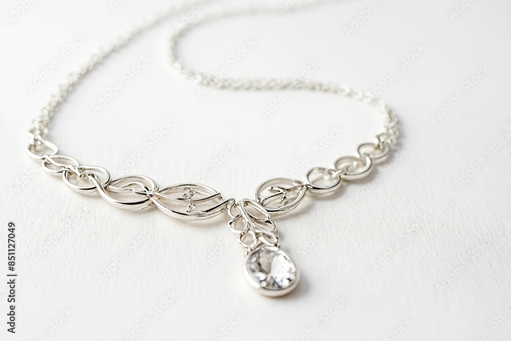 Silver Necklace with Large Clear Crystal Pendant Silver Necklace with Large Clear Crystal Pendant