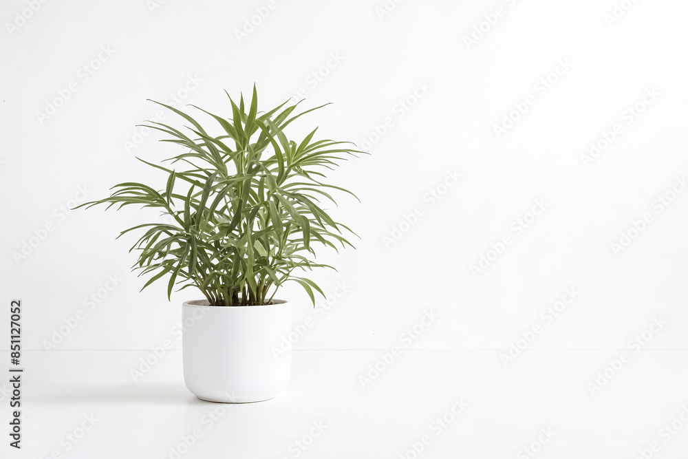 Fototapeta premium Green Plant in White Pot on White Background
