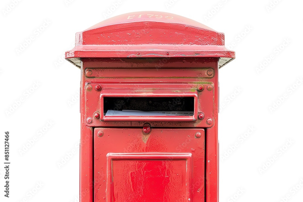 Red British post box isolated on white background. Red British post box isolated on white background.