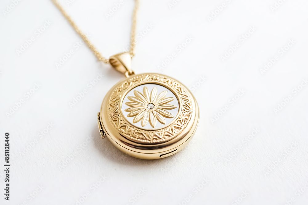 Gold Locket Necklace with a Diamond Accent Gold Locket Necklace with a Diamond Accent