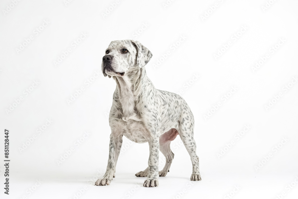Fototapeta premium Spotted Dog Standing on White Background