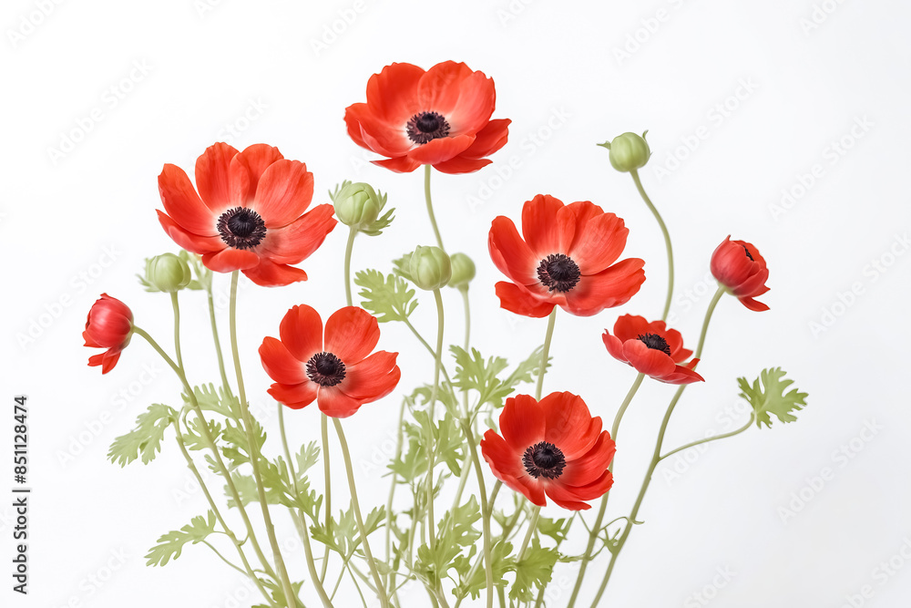 Fototapeta premium Red Anemone Bouquet on White Background