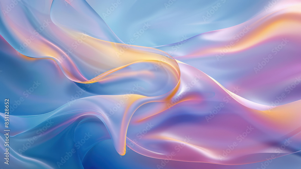 An abstract digital artwork of smooth, flowing shapes, silky texture with hints of pink and yellow along the edges, in a vivid blue background An abstract digital artwork of smooth, flowing shapes, silky texture with hints of pink and yellow along the edges, in a vivid blue background