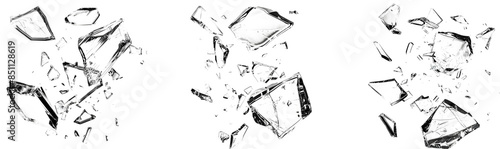set of shards of glass isolated on transparent background, png shards of glass cutout