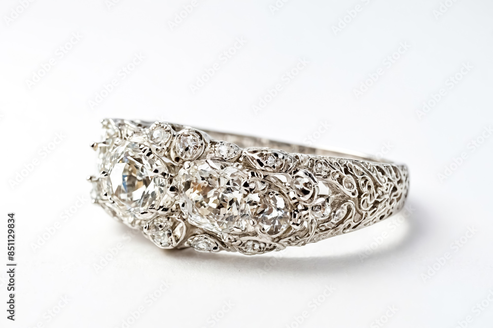 Closeup of a Diamond Ring with Intricate Filigree Detail Closeup of a Diamond Ring with Intricate Filigree Detail