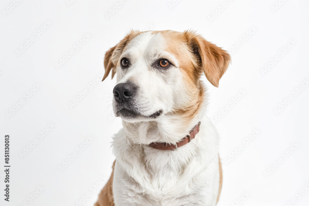 Portrait of a White and Brown Dog with Brown Eyes Portrait of a White and Brown Dog with Brown Eyes