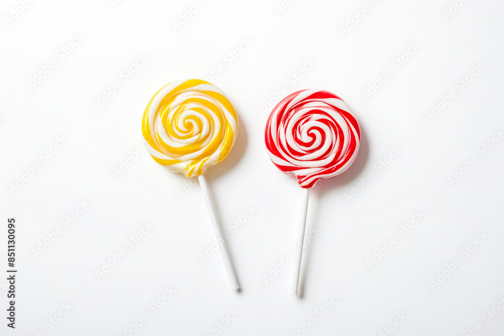 Yellow and Red Lollipops on White Background Yellow and Red Lollipops on White Background