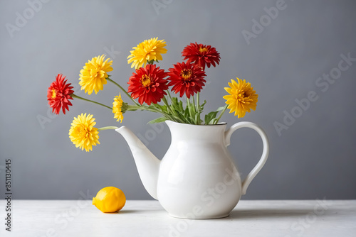 Wallpaper Mural Yellow and Red Flowers in a White Teapot Torontodigital.ca