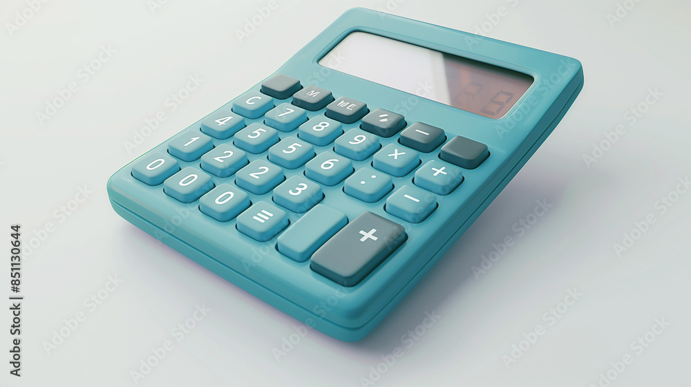 Calculator with big blue buttons with digital screen on a white background. Solar powered calculator. Electronic machine for math calculations. Business office supplies. Isolated. Close-Up Calculator with big blue buttons with digital screen on a white background. Solar powered calculator. Electronic machine for math calculations. Business office supplies. Isolated. Close-Up