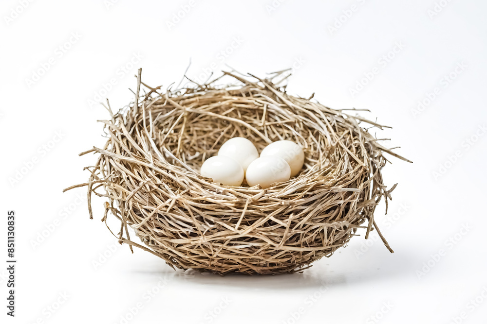 Bird's Nest with Eggs on White Background Bird's Nest with Eggs on White Background
