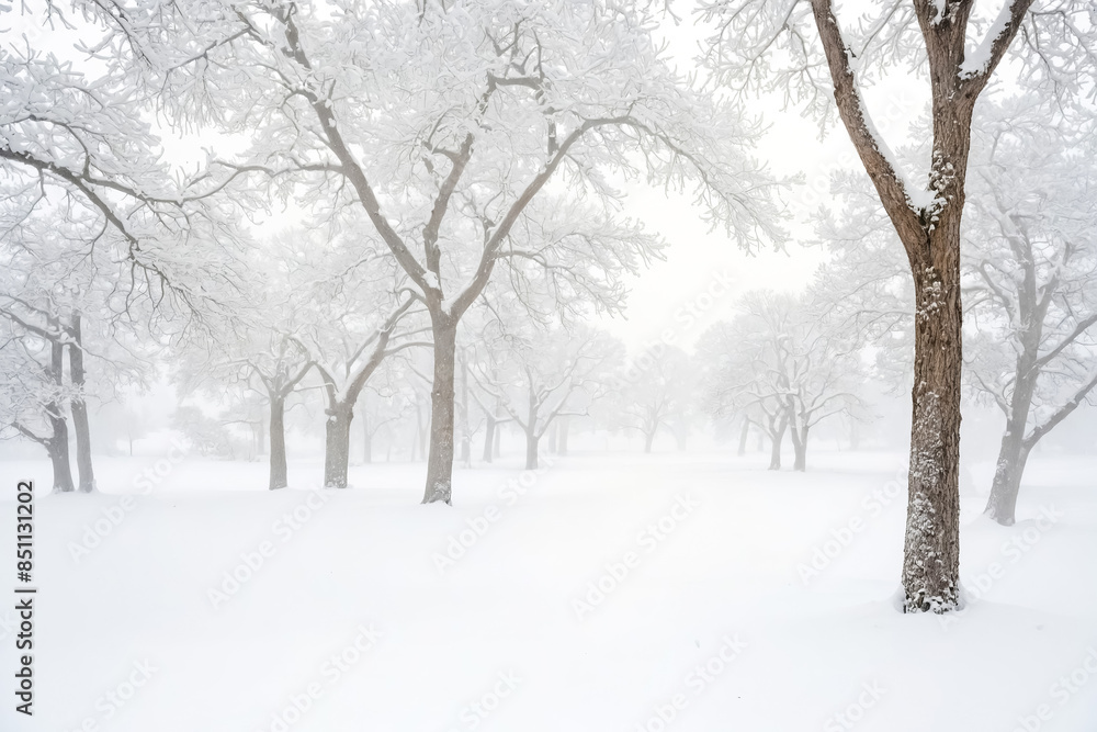 Snow-Covered Trees in a Foggy Winter Landscape Snow-Covered Trees in a Foggy Winter Landscape