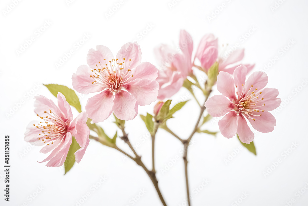Pink Cherry Blossom Branch on White Background Pink Cherry Blossom Branch on White Background