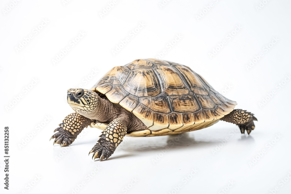 Fototapeta premium Tortoise Walking on White Background