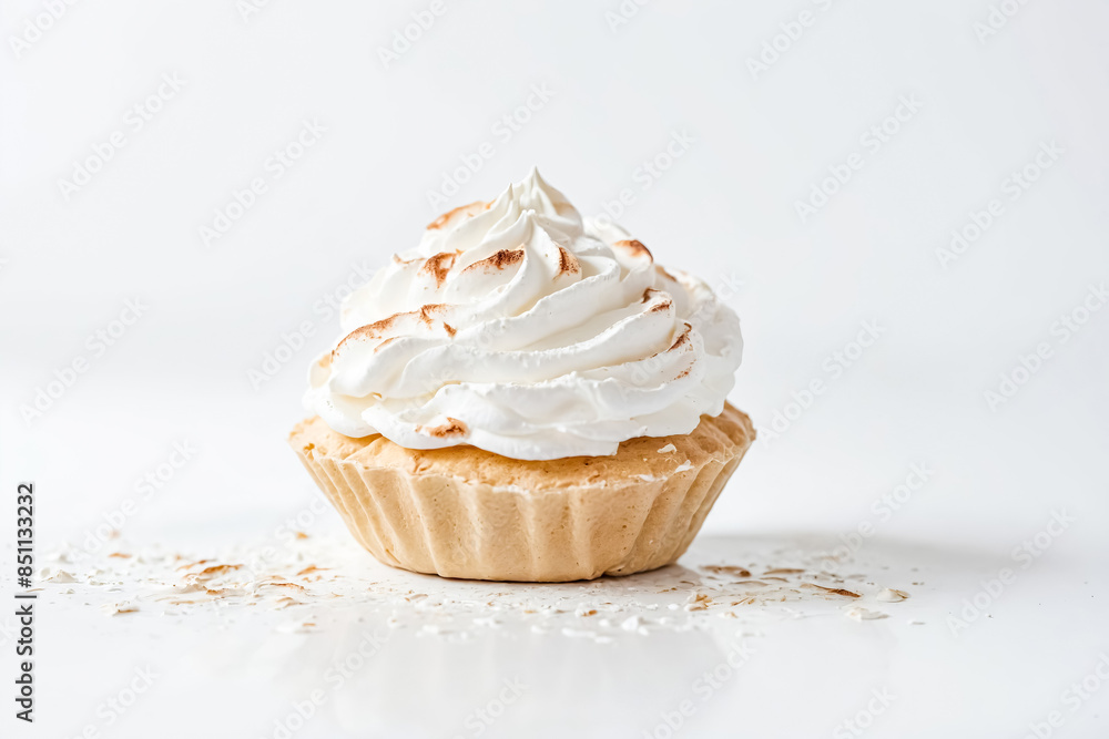Single Whipped Cream Tart on White Background Single Whipped Cream Tart on White Background