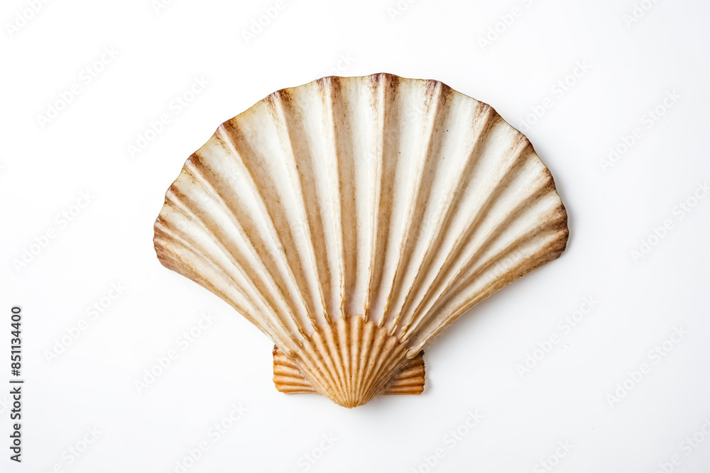 Single Scallop Shell on White Background Single Scallop Shell on White Background