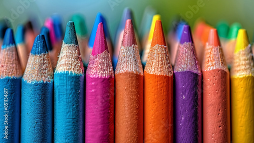 Close-up of colored pencils with a variety of colors mixed together. The image represents diversity concepts and togetherness.