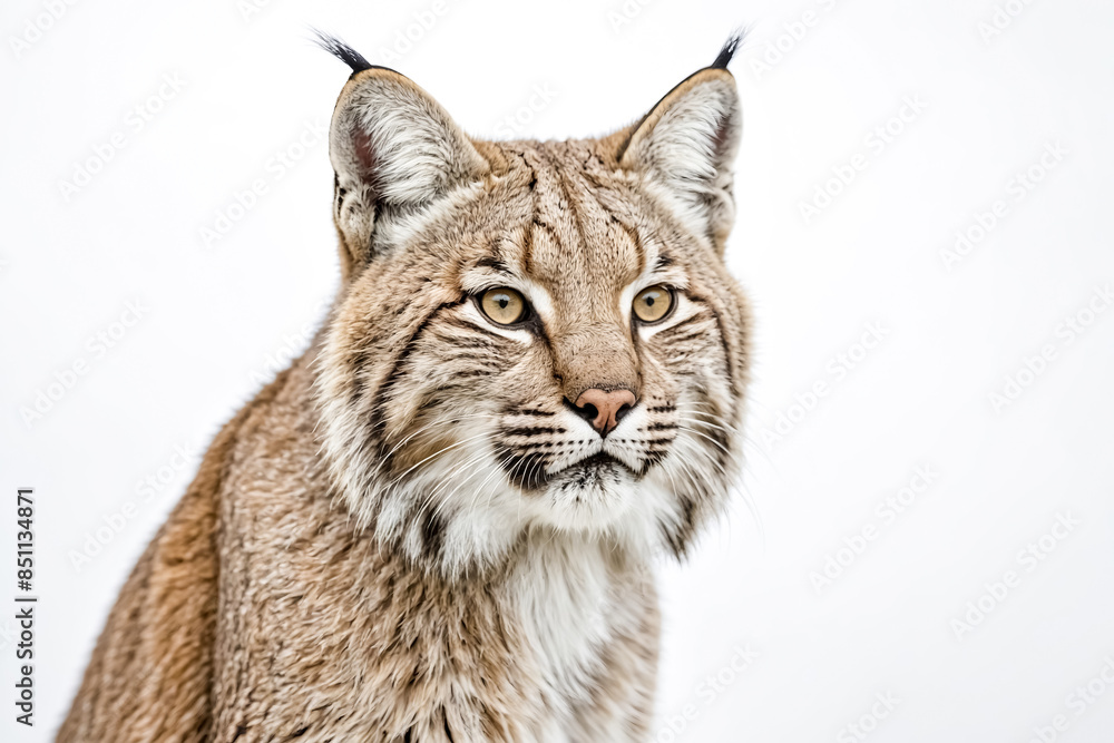 Close Up Portrait of a Lynx with a White Background Close Up Portrait of a Lynx with a White Background