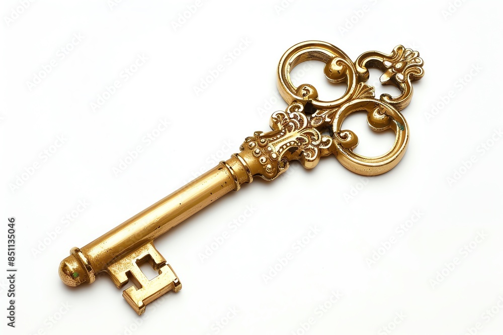 Ornate golden key isolated on white background Ornate golden key isolated on white background