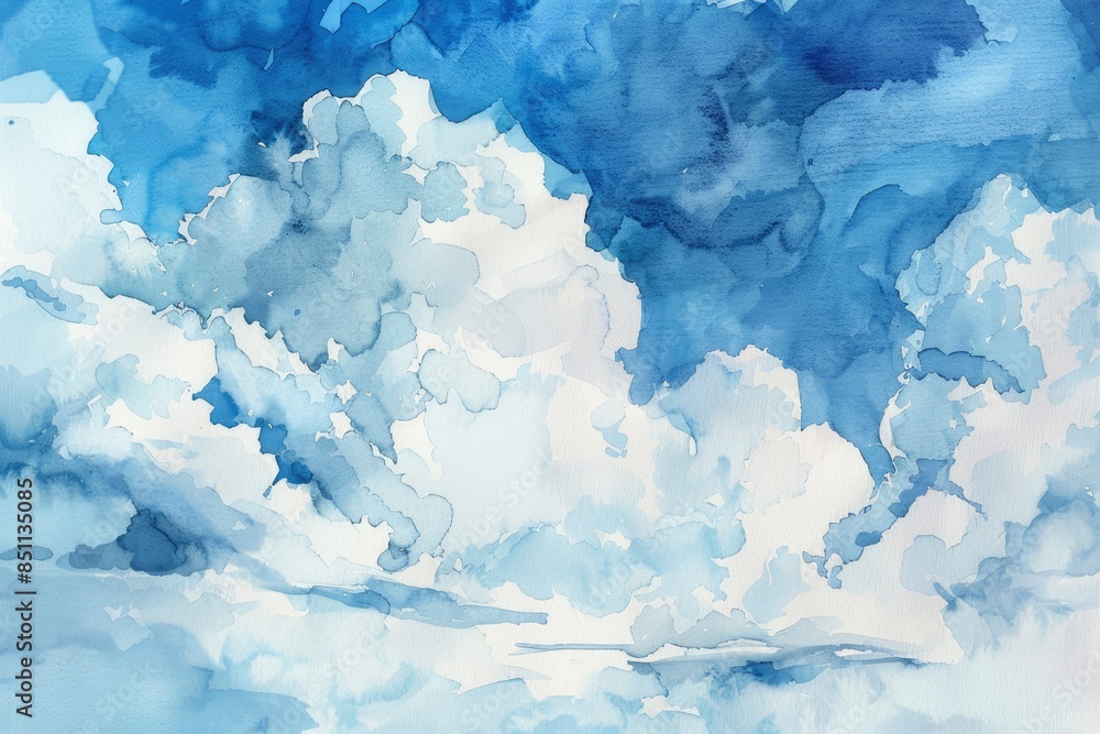 Hand painted watercolor background with sky and clouds shape - generative ai Hand painted watercolor background with sky and clouds shape - generative ai