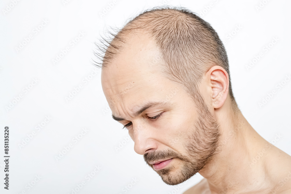 Close up of a man's face with hair loss Close up of a man's face with hair loss