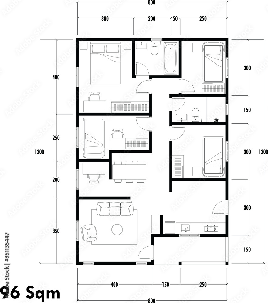 Architecture plan with furniture. home floor plan, isolated on white background, stock illustration. Architecture plan with furniture. home floor plan, isolated on white background, stock illustration.
