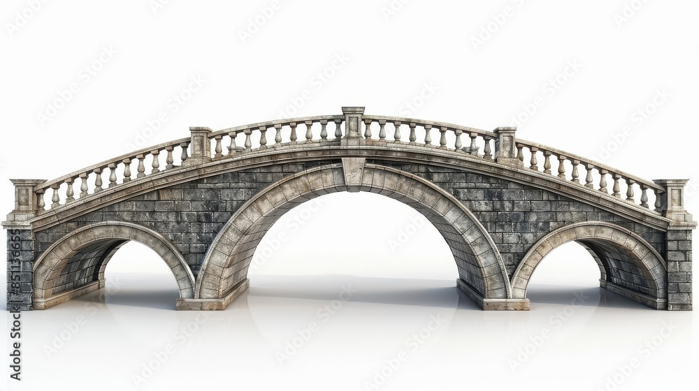 Fototapeta premium Arch bridge over river, structural engineering, 3D realistic, isolated on white background