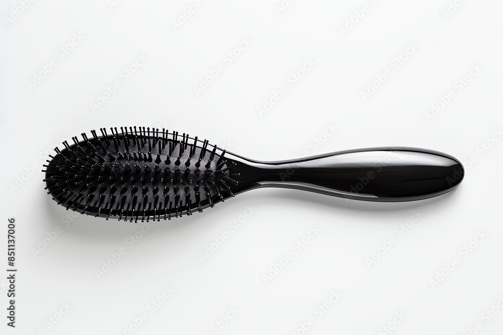Black plastic hairbrush with oval shaped brush head. Black plastic hairbrush with oval shaped brush head.
