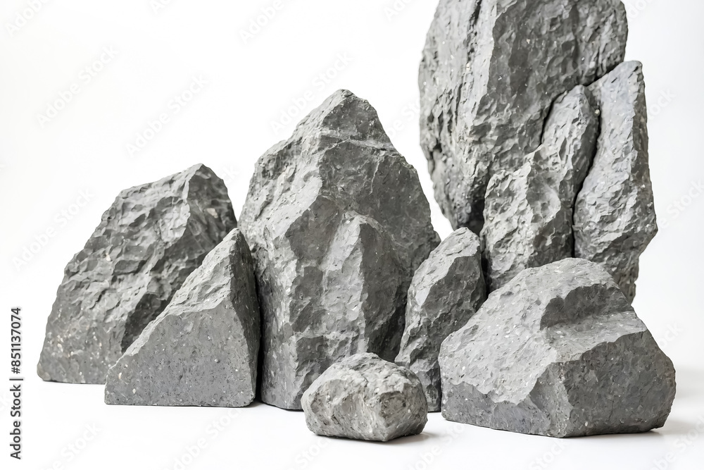 Rough Gray Stones on a White Background Rough Gray Stones on a White Background