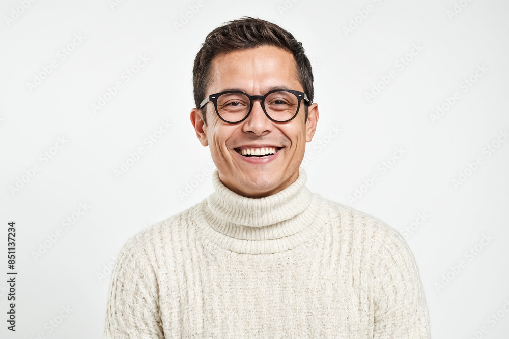 Portrait of a Handsome Man Wearing a White Sweater and Glasses Smiling Portrait of a Handsome Man Wearing a White Sweater and Glasses Smiling