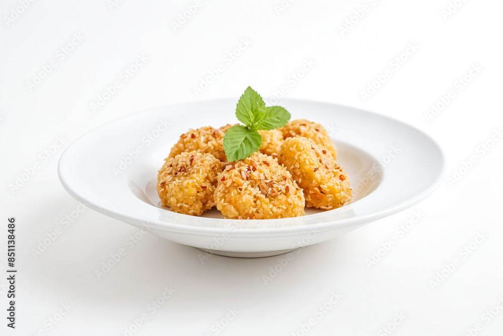 Coconut and Almond Balls with a sprig of Mint Coconut and Almond Balls with a sprig of Mint