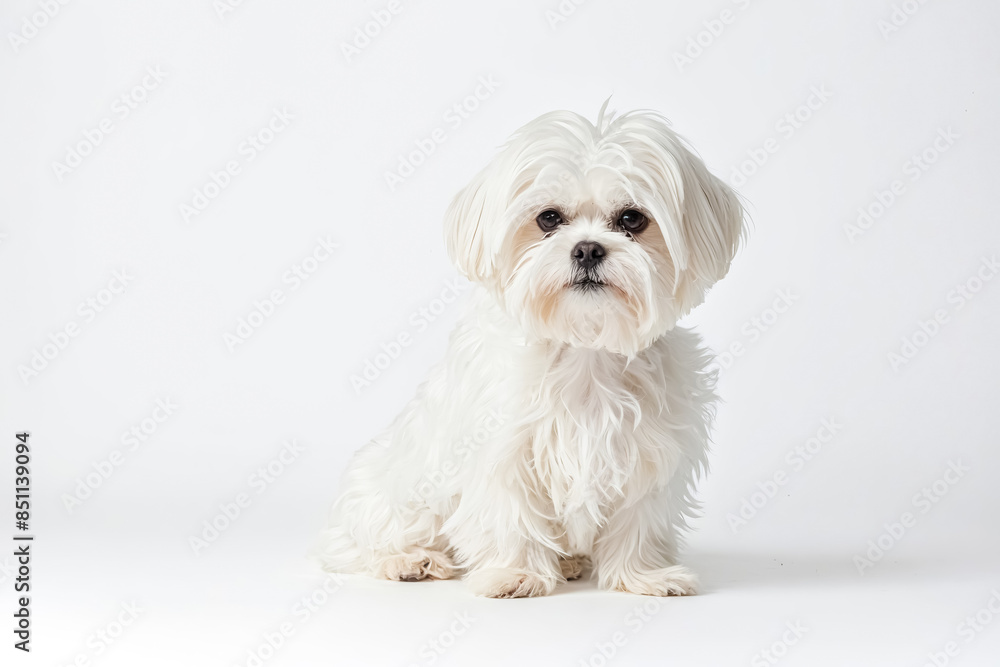 White Maltese Dog Sitting on White Background White Maltese Dog Sitting on White Background