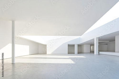 Minimalist White Interior with Geometric Shapes and Light