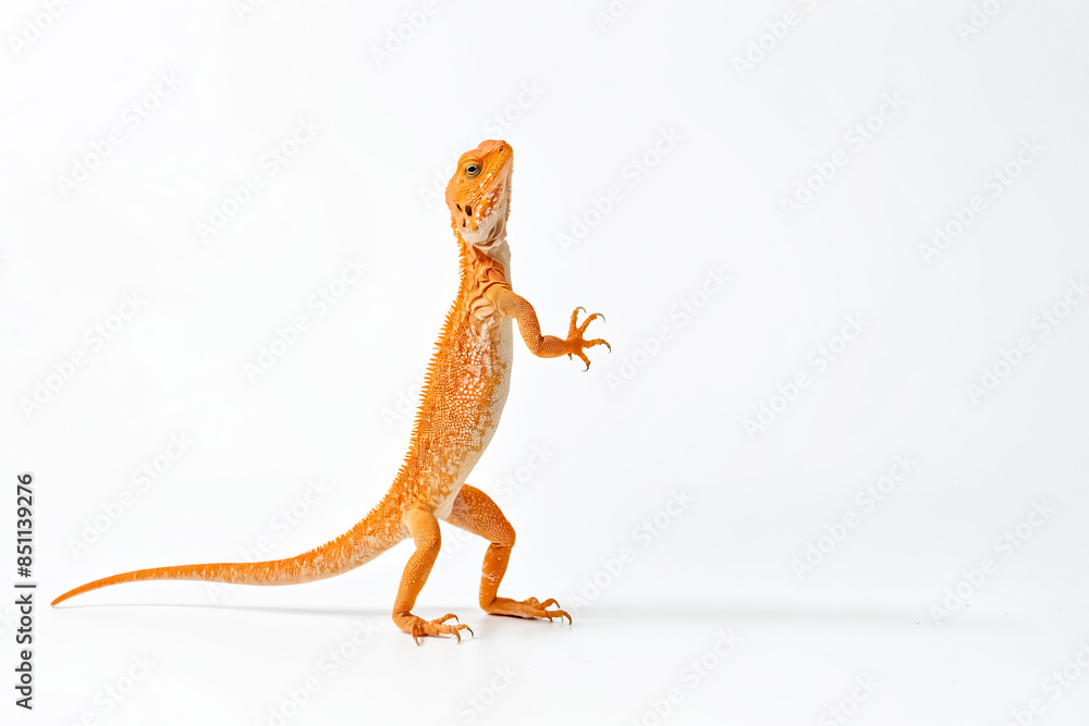 Fototapeta premium Orange Bearded Dragon Standing on White Background