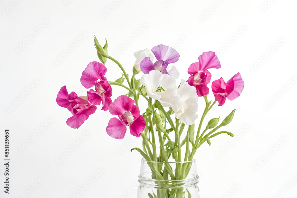 Obraz premium Colorful Sweet Pea Flowers in a Glass Jar
