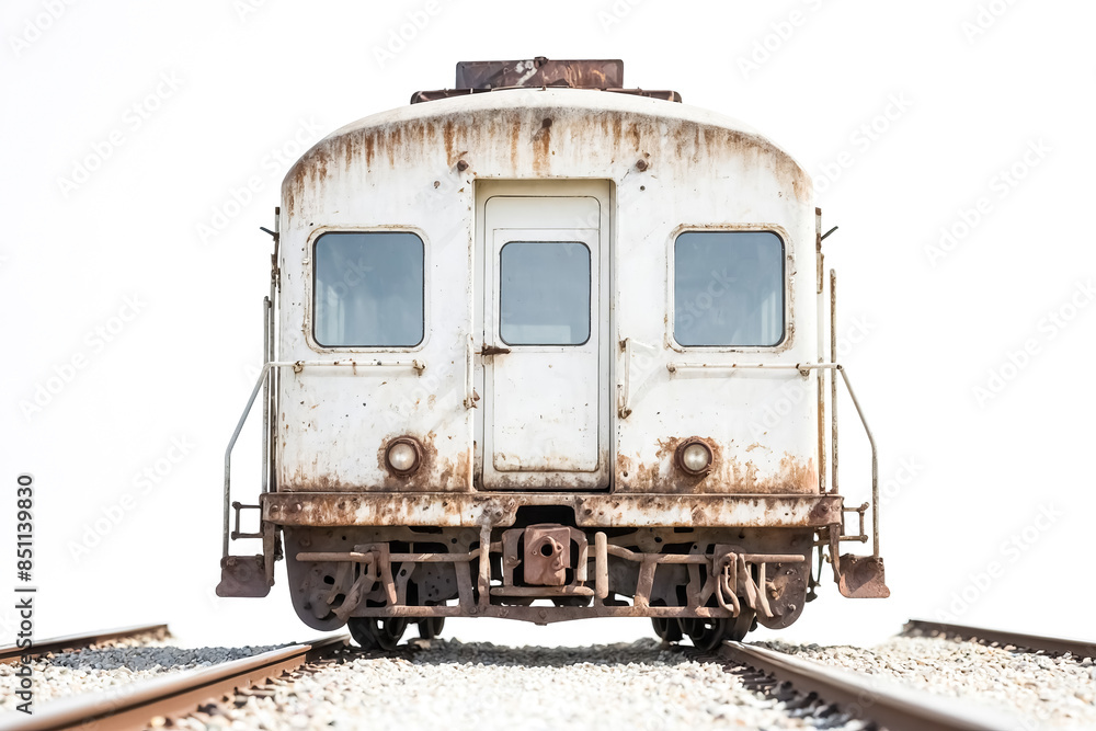 Obraz premium Rusty Old Train Car on Tracks