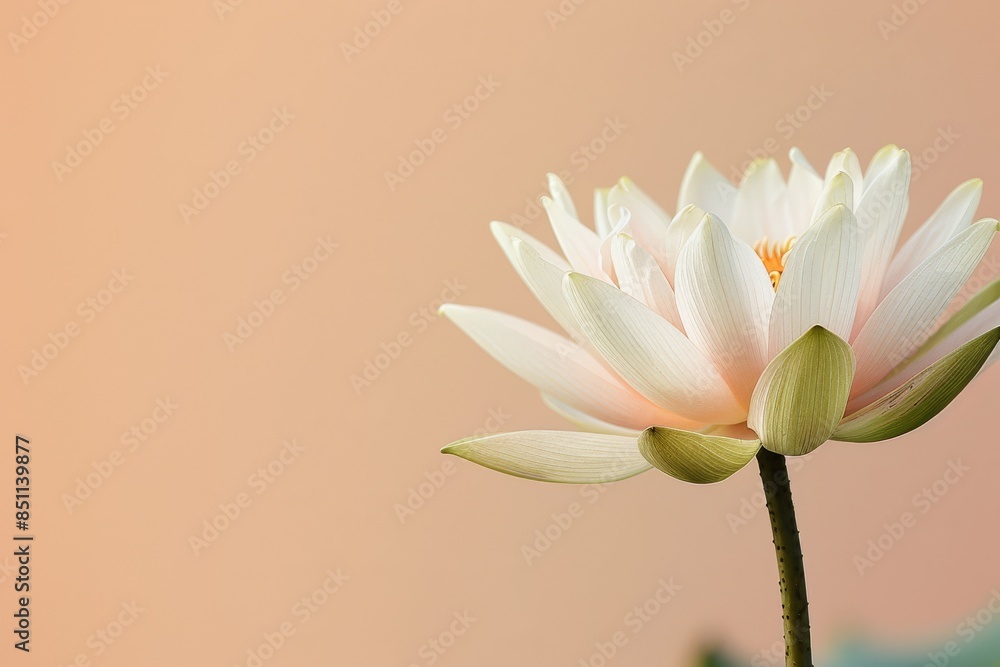 Fototapeta premium Delicate White Water Lily with a Peach Background