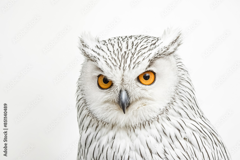 Close-up Portrait of a Snowy Owl with Bright Yellow Eyes Close-up Portrait of a Snowy Owl with Bright Yellow Eyes