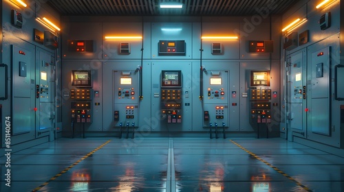 Electrical selector switch,button switch,Electrical switch gear at Low Voltage motor control center cabinet in coal power plant. blurred for background.