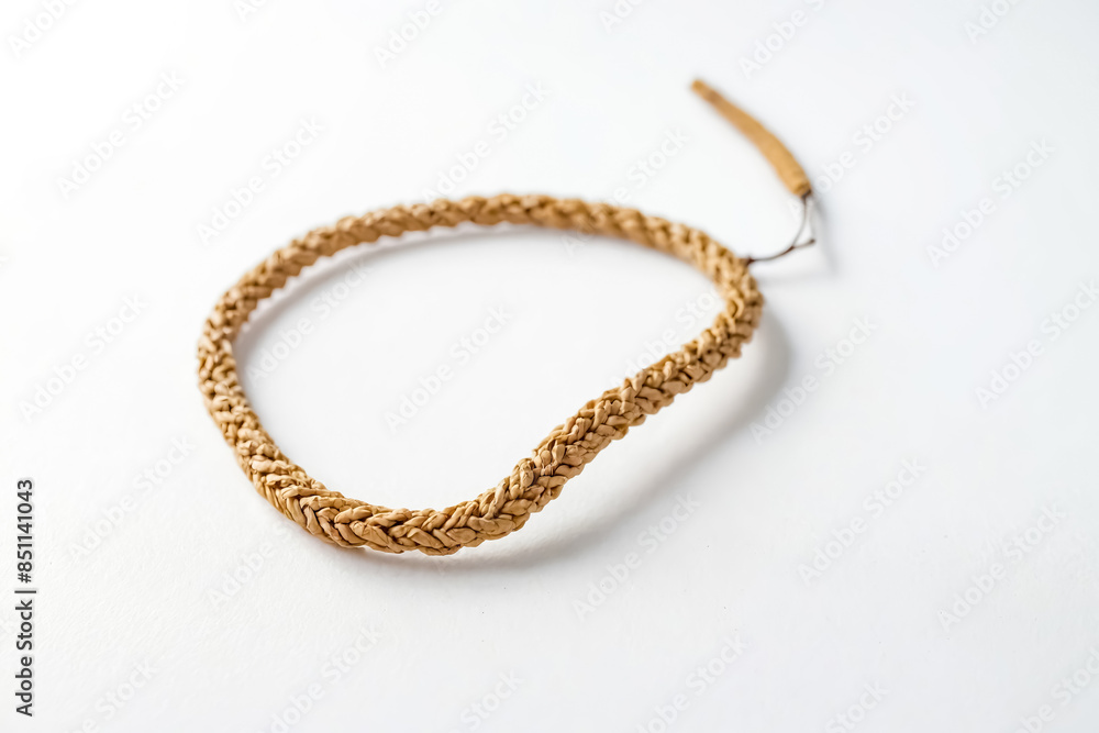 Woven Straw Rope on White Background Woven Straw Rope on White Background
