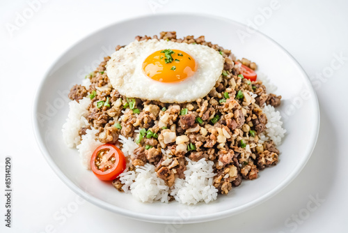 Fried Egg on Top of Ground Meat and Rice