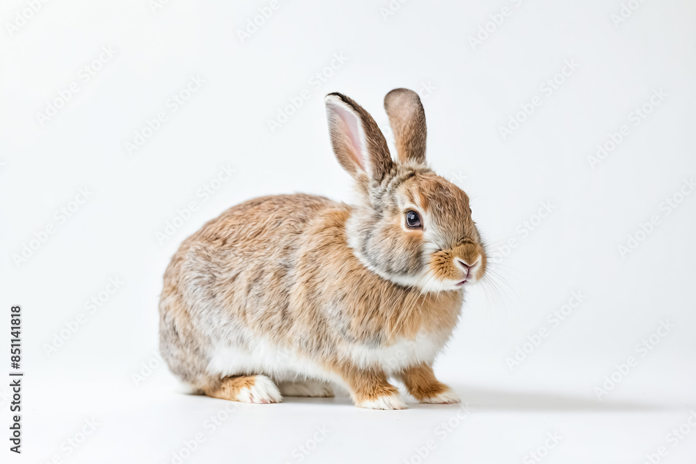 Adorable Brown and White Rabbit Sitting on White Background Adorable Brown and White Rabbit Sitting on White Background