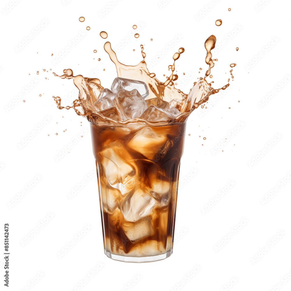 Iced coffee splash isolated on transparent white background, clipping path Iced coffee splash isolated on transparent white background, clipping path
