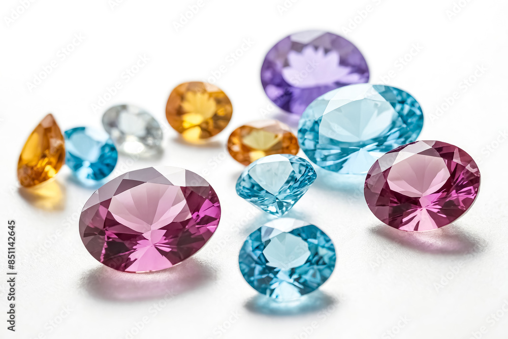 Collection of colorful gemstones on a white background Collection of colorful gemstones on a white background