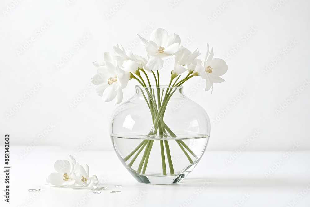 custom made wallpaper toronto digitalWhite Flowers in a Glass Vase on a White Background