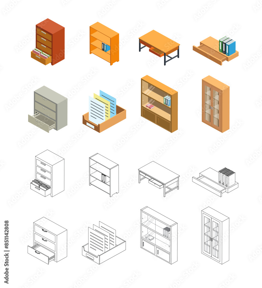 isometric single document drawer vector block isometric single document drawer vector block