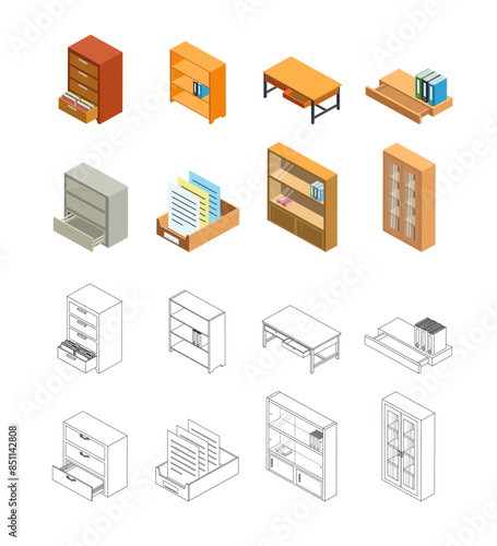 isometric single document drawer vector block