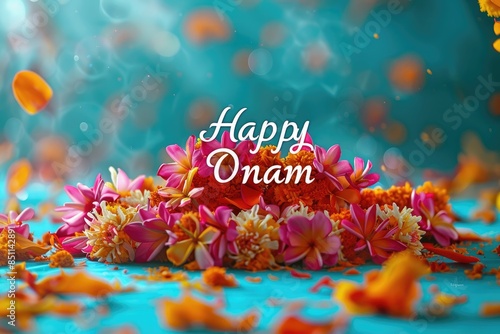 Joyous tradition: happy onam festival, celebrating vibrant cultural heritage of kerala, traditional dances, elaborate feasts, floral decorations, spirit of unity, prosperity. photo