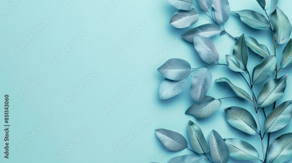 Obraz premium A blue background with a leafy green leafy plant