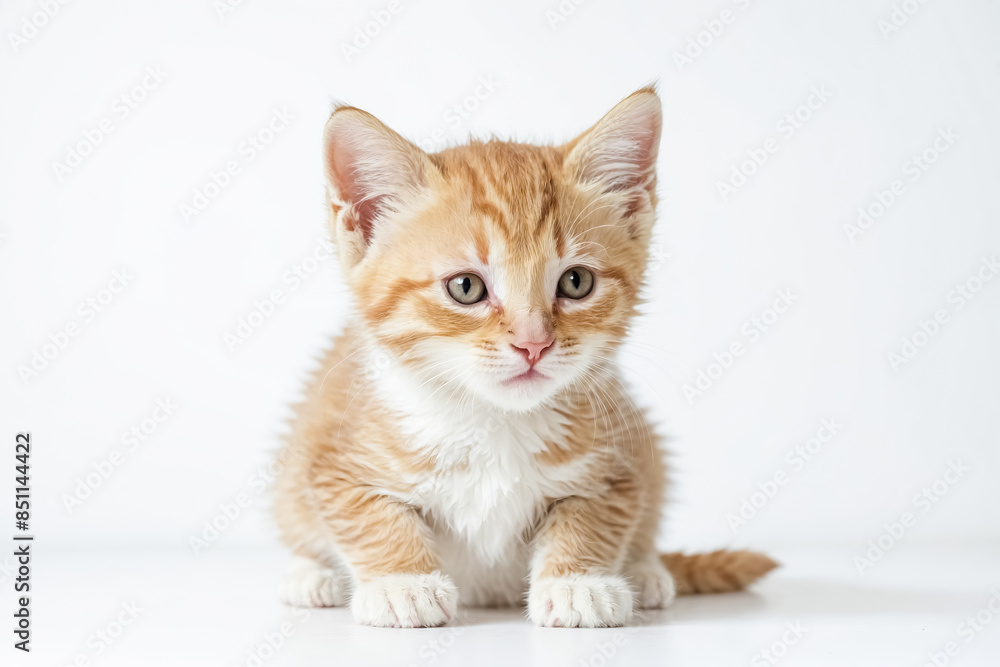 Adorable ginger kitten with white chest sitting on white background Adorable ginger kitten with white chest sitting on white background